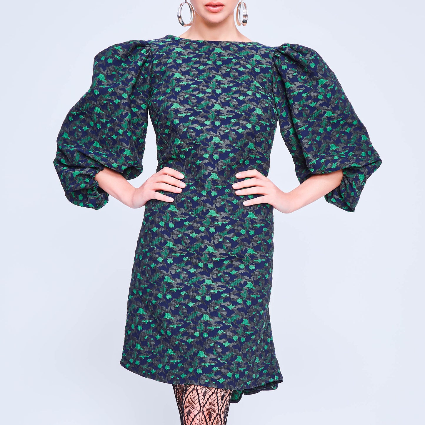 Pouf Sleeve Fishtail Dress