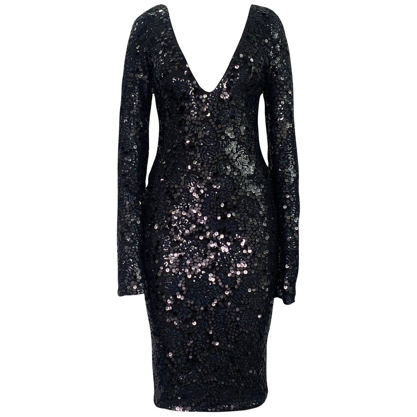 Sequin V Front & Back Long Sleeve Body-con